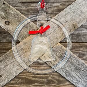 Vintage MJ Designs, Hanging Ornament Heavy Glass Ring Encircling Bell w/ Box